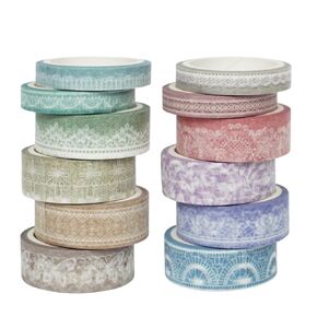 Lace Patterns Washi Tape Set 12 Rolls, Decorative Paper Sticker for Planner Scrapbook Journal DIY Arts Craft