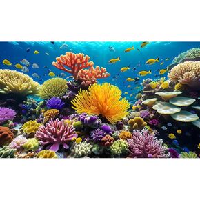 Underwater World Aquarium Background Deep Ocean Sea Marine Life Terrarium Backdrop Various Corals and Tropical Fish Aquarium Backdrop Blue Undersea Sunbeams Fish Tank Background Decors 30x12in