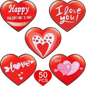 Zonon 50 Pieces Valentine Cutouts Red Heart Cutouts with Glue Point Dots for Bulletin Board Classroom Wall Decoration School Happy Valentine Wedding Anniversary Party Supplies
