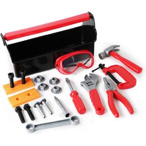 Boley 21-Piece Kids Tool Set with Toolbox – Realistic Toy Tools for Toddlers and Children – Safe and Durable Pretend Play Construction Set with Hammer, Wrench, Pliers, Goggles, Bolts, and More