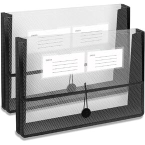 2 Pack Plastic Expanding File Folder Expandable Document Folder with Elastic Closure, Large Capacity Document Folder No Dividers A4 Expanding Envelopes Pouch with Label Pocket
