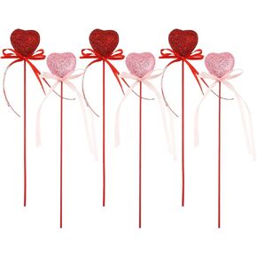 12PCS Heart Shaped Bowknot Floral Picks Wedding Decoration Accessories Foam Glitter Heart Picks Valentine