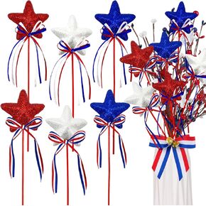 6 PCS 4th of July Glitter Puffy Star يختار الرغوة اللون الأحمر الأزرق الأزرق النجمة Fairy Streamer Wands Sparkly Sticks Decor
