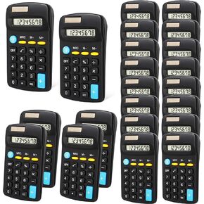 24 Pieces Pocket Size Mini Calculators,Pocket Calculator,Solar Battery Dual Power Desktop Calculators,8 Digit Display Basic Calculator for Students Kids Home Office(Black)