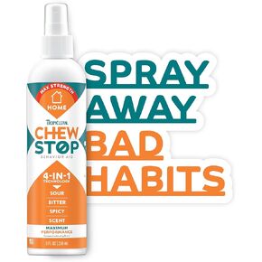 TropiClean No Chew Spray for Home, Better Than Bitter Apple Spray, Safe & Natural Chew Deterrent, Protect Furniture, Wall Corners & More! 8oz