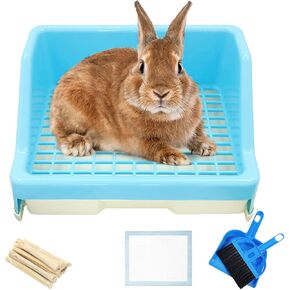 Hamiledyi 14 Pcs Rabbit Litter Box with Drawer Urinal Pad Pet Toilet Cage Trainer Corner Potty Cleaner Broom Brush Dustpan for Guinea Pigs Chinchilla Ferret Bunny Hedgehog Small Animals(White)