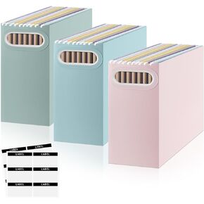 PerKoop 3 Pcs Aesthetic Hanging File Organizer Morandi Color Collapsible Cardboard File Boxes with Handle Pastel Desk Organizer for Office Supplies Gifts for Women