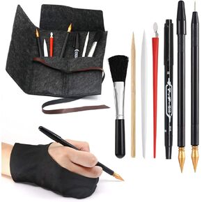 Scratch Painting Art Tools, 9 Piece Scratching Drawing Tools Set: Glove, Tools Bag, Scratch Coloring Pens, Plastic and Wooden Stylus, Repair Pen, Clean Brush for Adults Art Supplies