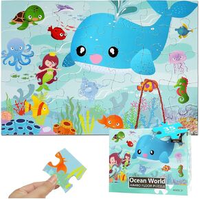 35 Piece Jumbo Ocean World Puzzle for Kids Ages 4-6, Educational Large Floor Puzzles for Kids Ages 3-5 with Bonus Puzzle Sticker Sheets, Perfect Learning Toy Gift for Boys and Girls Ages 8-10