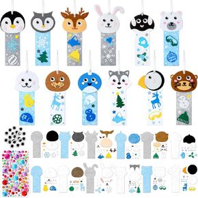 48 Sets Winter Polar Animals Felt Bookmark Craft Kit, DIY 3D Make Your Own Bookmarks Hanging Ornaments with Reindeer Walrus Polar Bear Penguins Arts Crafts Party Gift Classroom Activities