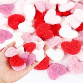 100 pcsValentine's Day Felt Hearts, 40 Mm Mini Red Hearts Love Shaped Sprinkles Cute Felt Crafts Ornaments Decoration for Valentine's Day Wedding Holiday Party Decoration (100, Mixed Color, 40mm)