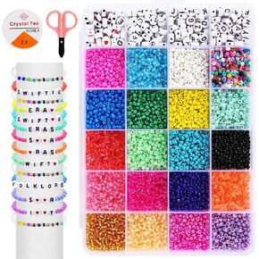 FUNZBO Beads Jewelry Making Kit Beads for Bracelets - Craft and Art Glass Pony Seed and Alphabet Letter Bead for DIY Arts and Crafts Gift for Her Women Girlfriend Kids Age 6 7 8 9 10 Years Old