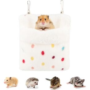 Sugar Glider Sleeping Pouch Bag, Warm Hamster Hammock Pouch Sack Small Pet Hanging Bed for Hamster Rat Hedgehog Squirrel and Other Small Animal (White)