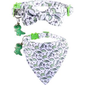 Lamphyface Cat Collar Breakaway with Cute Bow Tie Bandana and Bell Dinosaur Accessories for Kitty Adjustable Safety