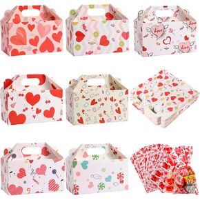 Valentine’s Treat Boxes Gift Bags - 28 Pack Valentines Candy Bags Goodie Bags for Party Supplies, Valentines Day Party Favors for Kids, 7 Patterns Valentines Bags for Wrapped Gifts Party Decorations