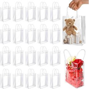 40 PCS Clear PVC Gift Bags with Handles 7.1 x 9.8x 2.8 Inch,Transparent Gift Wrap Bags, Reusable Plastic Goodie Bags, Clear Gift Bags Bulk for Party Favors,Wedding,School Birthday,Baby Shower,Shopping
