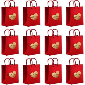 easykart labels 12 Red Gift Bags with Foiling- Mini Gift Bags, Extra Small Red Paper - Gift Wrap for wedding, Birthday Parties, Valentine and Little Presents .4"x2.75"x4.5"