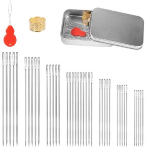 42pcs Sewing Needles Set, Large Eye Hand Sewing Needles Self Threading Sewing Needles Stainless Steel Embroidery Yarn Needles with Threader Quilting Darning Needles for Hand Knitting Crafting