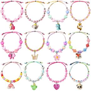 12Pcs Girls Bracelets Kids Jewelry, Unicorn Butterfly Dinosaur Beaded Friendship Bracelets Bulk for Toddlers, Dress Pretend Play Toy Gift Goodie Bag Little Princess Girl Party Favors