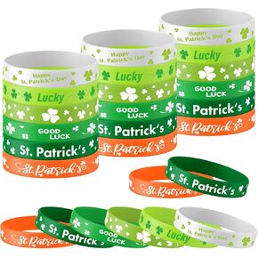Lesnala 48 PCS St. patrick's day rubber wristband Shamrock Element Silicone Bracelet Theme Party Decoration for kids teens women men gifts holiday accessories Green