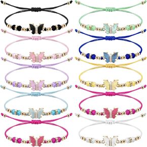 10 Pieces Rhinestone Butterfly Bracelet Cute Butterfly Adjustable Rope for Friendship Fairy Party Favor