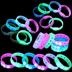 Kasyat 12 Pieces 8 Inch Luminous Wristbands Glow in The Dark Silicone Bracelets Bulk for Charm Adjustable with Hole Mardi Gras Decoration Party Favor for Student Children Presents, 6 Colors