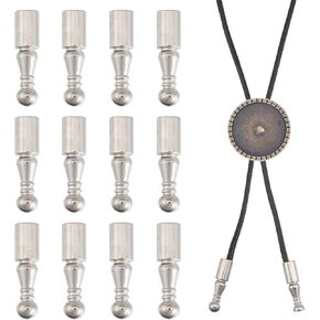 CHGCRAFT 12pcs Bolo Tie Tips Replacement End Caps Kit Bolo Tie Accessories for DIY Bolo Ties Making Accessories, Silver