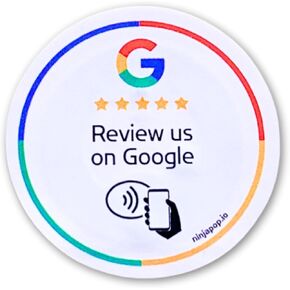 Review Tap Stickers (5-Pack) by Ninja Pop - Tap for Instant Reviews - All Phones Compatible - Reusable Smart Tap NFC - Boost Business Reviews (5)