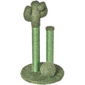 Amazon Basics Cactus Cat Scratching Post with Three Posts and Dangling Ball, Sisal and Carpet, Small, 22.44" Tall, Green