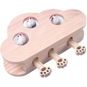 Whack-a-Mole Interactive Cat Toy,Eco-Friendly Wooden Activity Center with 3 Holes for Engaging Indoor Play & Exercise(Three Holes)