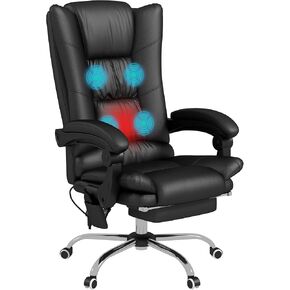 Vinsetto Executive Massage Office Chair with 4 Vibration and Heat, 3 Modes, PU Leather Swivel Chair with Adjustable Height, Reclining Back, and Footrest, Black