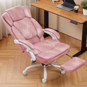 Reclining Office Chair with Footrest, Executive Chair PU Leather Chair, Big Tall Reclining Desk Chair with Leg Rest, Coil Spring Thick Cushion, 400 lbs Capacity | Green