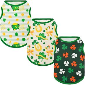 Vehomy 3-Pack St Patrick's Day Dog Shirt Lucky Shamrock Dog Clothes Stripe Dog Shirt with Clover Pattern St Patricks Dog Vest Irish Puppy Tank Top Sleeveless Shirt Outfit for Small Medium Dogs XL