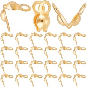 Beebeecraft 1 Box 300Pcs Bead Tips Real 18K Gold Plated Clamshell Knot Covers Fold-Over Calotte End Tips for Jewelry Making Findings DIY Crafts