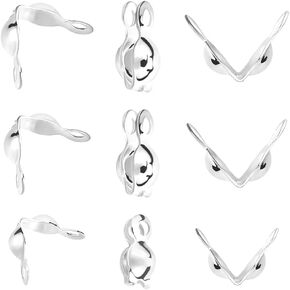 Beebeecraft 1 Box 300Pcs Metal Open Bead Tips Bulk 925 Sterling Silver Plated Brass Knot Covers Secure Clamshell Fold Over Endcaps Crimp Beads for Jewelry Making Bracelet Necklace DIY Crafts Supplies