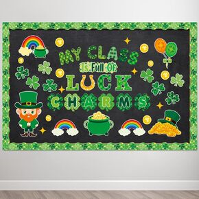 62pcs St. Patrick’s Day Decorations Set, St Patrick's Day Cutouts St Patricks Day Classroom Decor Shamrock Clover Irish March Bulletin Board Decorations for School Home Party Wall Door Decor