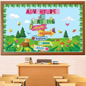 Spring Adventures Bulletin Board Set, Spring Colorful Floral Bulletin Board Classroom Decoration Flower Signpost Cutouts March April Library Home Window Wall Decor for Teacher(Adventures in Learning)