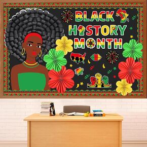 Black History Month Bulletin Board Decoration Set 3D African American Inspirational Figure Cutout with Paper Fans for Classroom School Bulletin Board Craft Home Chalkboard Door Wall Decor