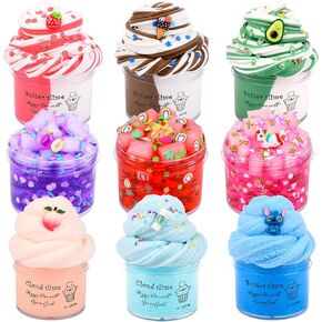 9 Pack Slime Kit, with 3 Jelly Cube Crunchy Slime 3 Cloud Slime 3 Butter Slime, Crystal Slime Kit Toy, Soft and Non-Sticky for Girls Boys Party Gift, Super Cute Stress Kids Relief Toys