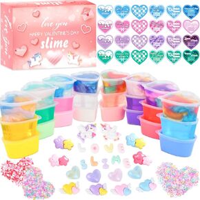 24 Pack Slime, Heart Bulk Slime for Kids Party Favors, Soft Non-Sticky, Stress Relief Fidget Toys, Valentine Party Supplies, Classroom Reward, Exchange Gift for Girls Boys