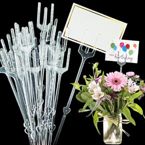 60 Pieces Floral Card Holder Picks 9.4inch Plastic Floral Picks Transparent Fork Shape Straight Head Place Card Holder for Arrangement Bouquet Wedding Decor(Fork Shape)