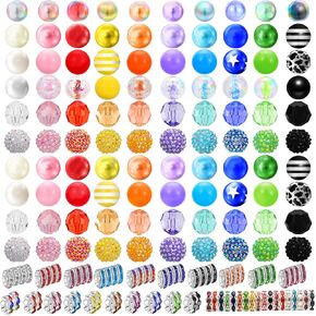 180PCS Crystal Beads for Pen Making Include 100PCS 20mm Mixed Round Beads 20PCS 16mm Bubblegum Beads and 60PCS 12mm Rondelle Spacers Beads for Pen Keychain Bracelets DIY Crafts