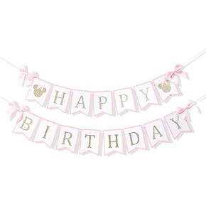 Minnie Happy Birthday Decorations - Minnie 1st/First Birthday Banner,Mouse Pink And Gold Birthday Banner,Mouse Birthday Party Banner