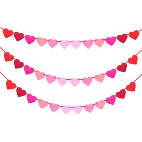 3 Packs Valentines Day Felt Heart Garland Banners，Valentines Day Decorations Heart Garland with 36 Felt Hearts Pre-Strung Red Pink Valentines Banner Valentine's Day Party Decorations Supplies