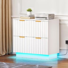 DWVO Modern File Cabinet with Led Light, 2 Drawer Filing Cabinet, Large Lateral Storage Cabinet for Home Office, White