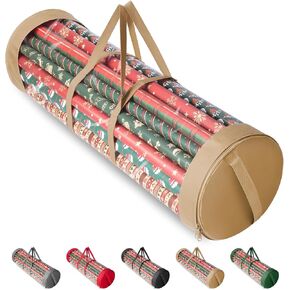 BALEINE Christmas Wrapping Paper Organizer Storage, 41" Gift Wrapping Paper Storage Containers, Clear PVC with Durable 600D Oxford Fabric Gift Wrap Paper Holder Fits 18-25 Rolls, Golden