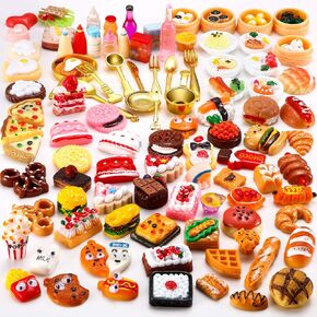 Sumind 100 Pieces Min Food Drinks Toys Mixed Pretend Foods for Dollhouse Kitchen Play Resin Miniature Food for Adults Teenagers Doll House