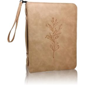 Bible Cover Case for Women, PU Leather Bible Cases, Floral Bible Case for Women w/Storage, Durable Bible Carrying Case for Women w/Detachable Wristlet Strap, Debossed Bible Case