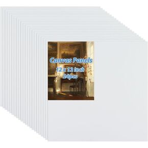 24 Pack 12x12 Inch Canvas Panel Boards for Painting, White Blank Flat Canvas Boards Painting Canvas Panels for Oil, Acrylic, Watercolor Paint
