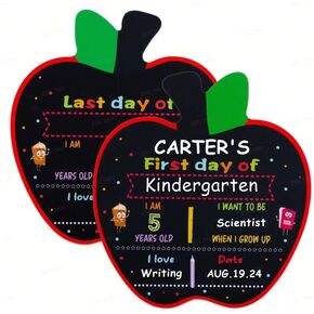 WhatSign First Day of School Sign - Apple Shape 10" X 11" Double Sided First Day of School Chalkboard Reusable - Back to School Sign for Kids Girls Boys